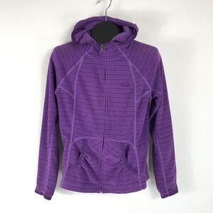 The North Face Full Zip Fleece Hoodie Women's Medium Purple Stripe Pockets Logo